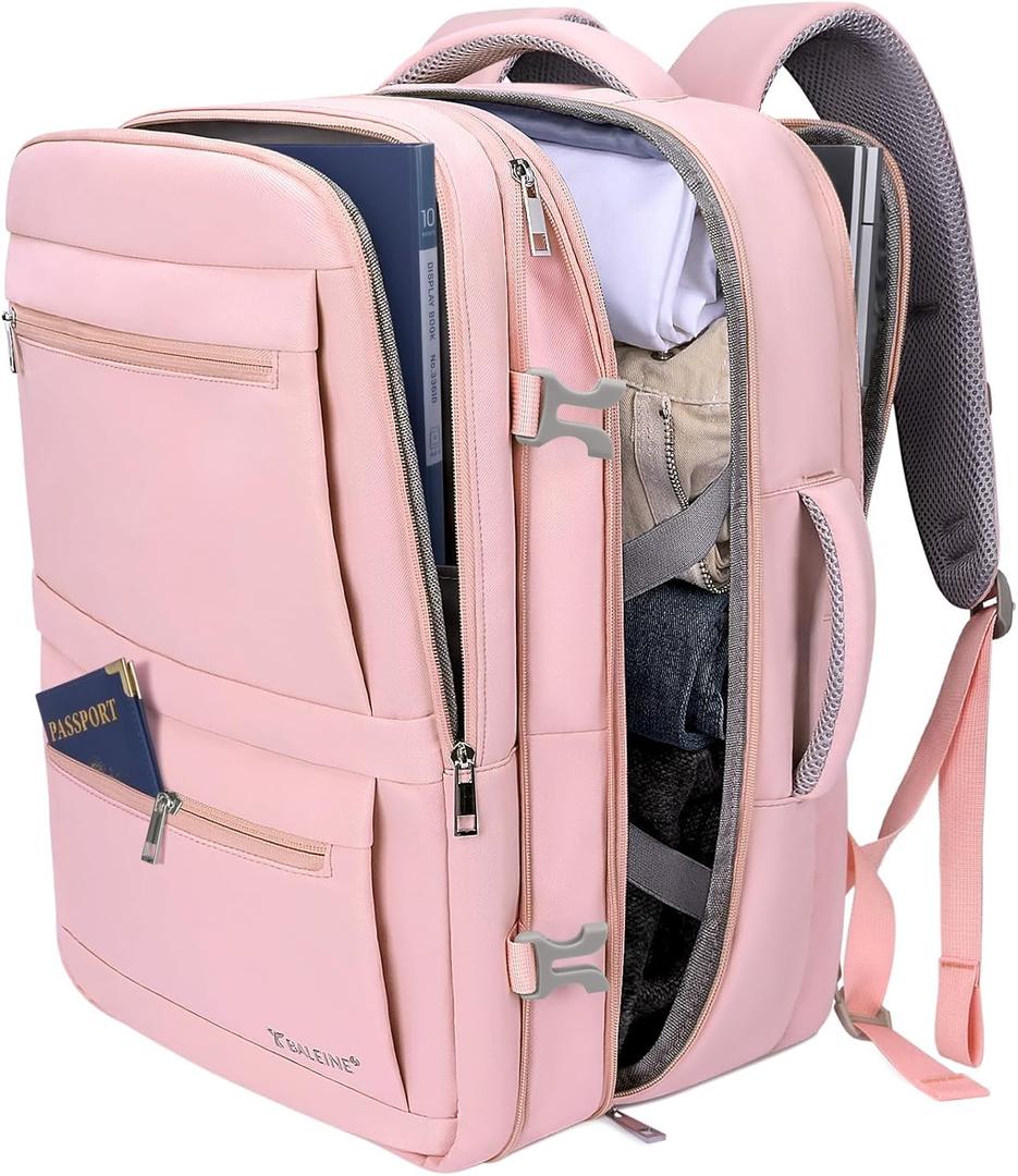 BALEINE Travel Backpack for Women Men, Large Sturdy Carry On Laptop Backpack Gifts for Business, Casual, Weekender, Hiking (XL, Pink)