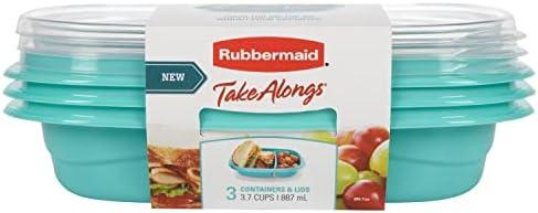 2 Sets of Rubbermaid TakeAlongs On the Go Food Storage and Meal Prep Containers, 3.7 Cup Divided Rectangle, 3-Pack, Teal Splash 2Pcs
