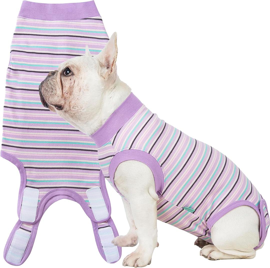 Sebdtico Recovery Suit for Dogs,Dog Surgery Suit Female Spay,Soft Dog Onesie for Surgery Female,Dog Cone Alternative Surgical Recovery Suit Female,Abdominal Wounds Licking Anti Suit for Dogs (Striped Purple)