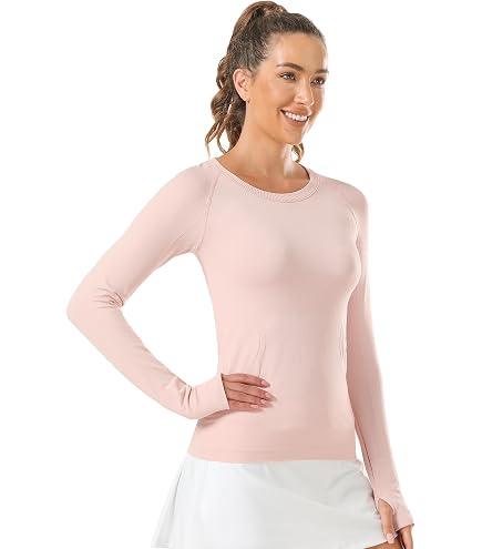 ODODOS Women's Relaxed Fit Long Sleeve Shirts Boat Neck Side Slit Peach-Soft Casual Lounge Yoga Tops, Dusty Pink, Medium