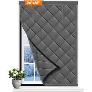 2 Pack Window Insulation for Winter, Fit Max Size 24''X36'', Durable Oxford Fabric and Cotton Filling Window Curtains for Warm Winter, Gray