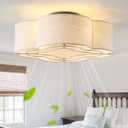 20" Boho Ceiling Fan with Light, Rattan Caged Flush Mount Ceiling Fan with Light Remote Control, Enclosed with 6 Speeds for Bedroom, Living Room, Foyer, Nursery (Beige)