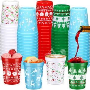 Sliner 48 Pieces Christmas Plastic Cups Christmas Party Supplies Disposable Drink Red and Green Holiday Stadium Cups for Xmas Party Supplies(16 oz)