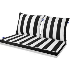 Outdoor Loveseat Cushion Set 44'' x 24'', Outdoor Cushions for Patio Furniture with Fastness Cover, Water Repellent Outdoor Seat Cushion and Couch Back Cushions for Bench, and Swing (Black Stripes)