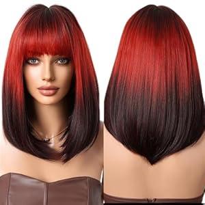 testar Blonde Bob Wigs For White Women 14 IN Ombre Short Bob Wigs with Curtain Bangs Layered Straight Synthetic Wigs for Daily Party Cosplay Christmas Use (613 Blonde)