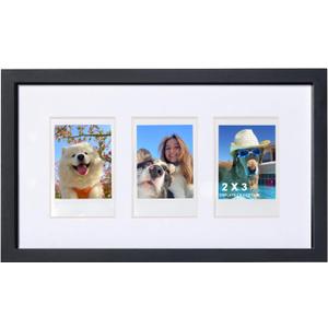 CAIYOULE 6x10 Wooden Frame for Fujifilm Instax Mini 41/12/Evo/SE/11/99/40 Camera Instant Film, Collage Picture Frame for Polaroid Display Pictures 2x3 with Stickers for Wall & Tabletop, Classic, 1 Pack (BLACK-WHITE)