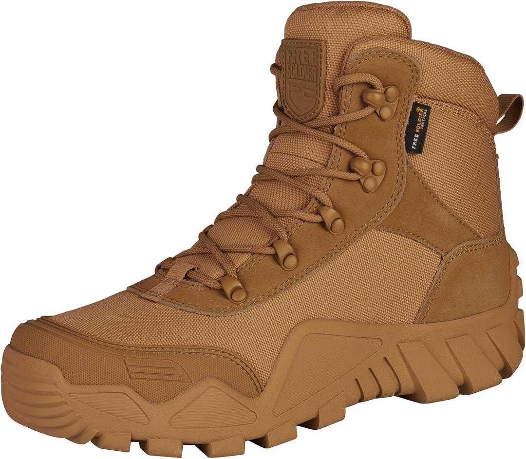 FREE SOLDIER Men's Waterproof Hiking Military Boots (10 Wide, Mid Brown)