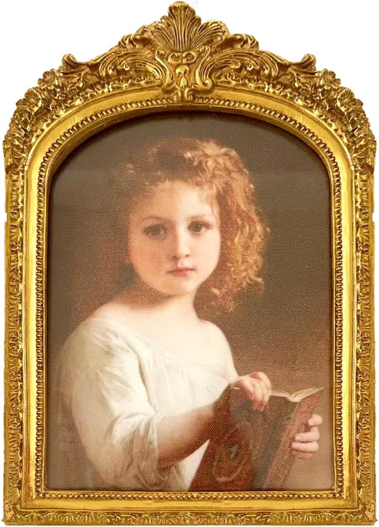 JINHUANG Vintage 4x6 Picture Frame with Flower Antique Gorgeous Tabletop and Wall Mounted Photo Frame with High Definition Glass Front Cover for Home Decor, Photo Gallery, Vintage Gold Color