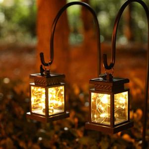 JHY DESIGN Set of 2 Solar Lantern Lights Outdoor Waterproof Solar Powered Table Lamp Hanging Lighting with Warm LED Fairy String Lights for Patio Garden Landscape Decoration Yard Lawnwith Clamp