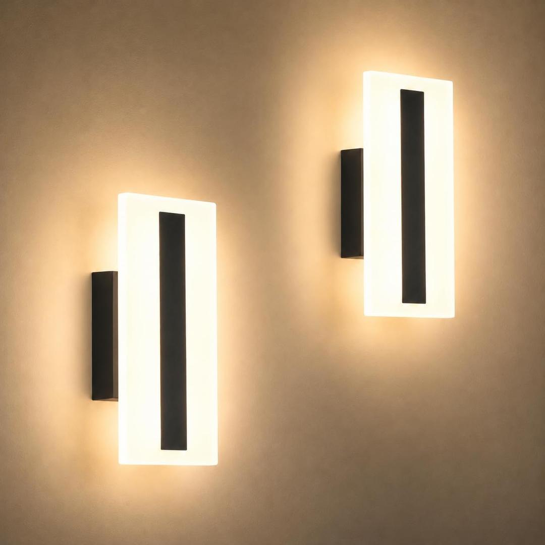 Modern Dimmable LED Wall Sconces Set of 2, 7W Black Wall Lights 3000K Warm White, Hardwired Indoor Wall Sconce with Acrylic Shade Wall Mount Light Fixtures for Bedroom, Hallway, Stairway, Living Room Black-Warm White-Dimmable, 2 Pack