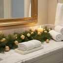 PEMAR Set of 2 Mother of Pearl Bathroom Tray for Counter, 11" Wooden Vanity Tray for Perfume Makeup Kitchen Sink Countertop Organizer, Toilet Tank Tray, Valet Tray (White Tiles)
