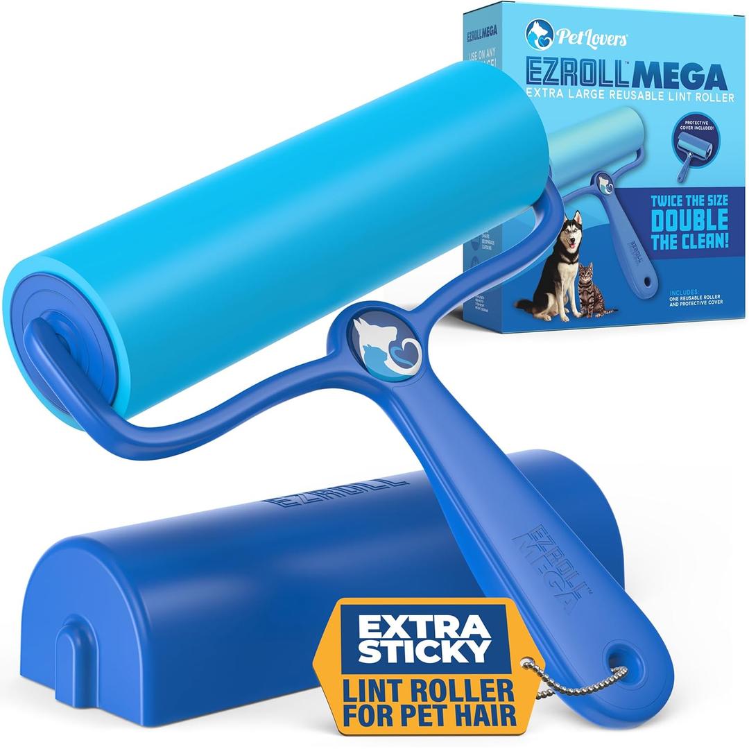 PetLovers EzRoll Reusable Lint Roller - Sticky for Life & Multi-Purpose Pet Hair, Dust, & Lint Remover for Clothing, Upholstery, & Cars - Sustainable, Washable & Efficient (Large)