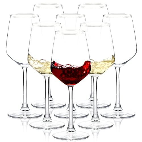 Glasses Set of 8, 12oz Clear Red/White, Long Stem Glasses for Party, Wedding and Home