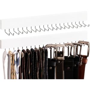 StorageWorks Tie Rack with 20 Hooks, 2-Pack Wall-Mounted Wooden Hangers for Neckties, Belts, Hats, White StorageWorks Tie Rack with 20 Hooks, 2-Pack Wall-Mounted Wooden Hangers for Neckties, Belts, Hats, White