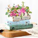 Book Planter, Ceramic Planters with Drainage Hole, Ceramic Book Vase for Flowers, Cute Plant Pot for Book Shelf Decor, Book Shaped Vase for Book Lovers Gifts, Book Lovers Women (3-tier)