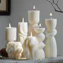 7-Pack Pillar Candles - Soy Wax Handmade Ribbed Candles for Home Decor, Housewarming Gift, Shelf & Table Decor - Aesthetic Modern Candles Set (White)