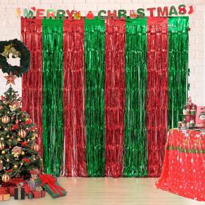 3 Pack Christmas Party Decorations, Red and Green Tinsel Foil Fringe Curtains,Ugly Sweater theme Photo Booth Prop Streamer Backdrop decor Indoor outdoor Party Supplies for Happy New Year party