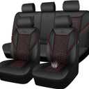 Amooca Car Seat Covers Full Set Automotive Seat Protection Fit for Most Cars SUVs Front & Back Seats Waterproof Nappa Leather Car Seat Cushion Protector Black & Red