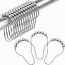 Amazer Shower Curtain Hooks, Decorative Shower Curtain Hooks Rust Proof Stainless Steel Shower Curtain Hooks, Shower Hooks for Shower Curtain Bathroom 12PCS, Space Silver