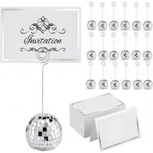 Maitys 120 Pcs Disco Ball Table Number Holders Disco Bachelorette Party Decor Silver Place Card with Swirl Wire Name Cards Photo Stand Clips Picture Holder for Wedding Party Favor (2 Inch)