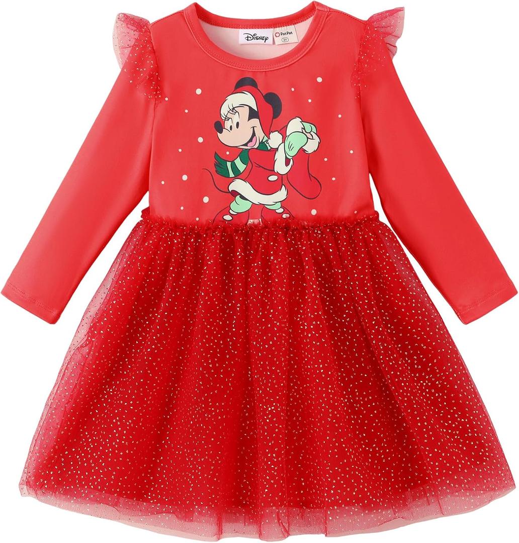 Disney Princess Frozen Minnie Mouse Dress Girls Sparkle Ruffle Tulle Tutu Birthday Party Fall Outfits Clothes Baby to Toddler (Red)
