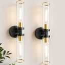 Wall Sconces Set of Two, Black and Gold Bathroom Wall Sconces with Clear Glass,Hardwired Modern Sconces Wall Decor Set of 2 Wall Light for Bathroom Mirror Bedroom Living Room Hallway Vanity