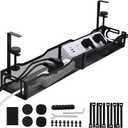 Under Desk Cable Management Box 25.3 Inch Clamp-Mounted Cable Organizer Tray, Large Cord Management Box for Office & Home, Wire Organizer Under Desk Storage, Black