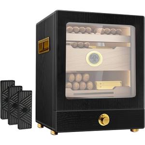  Humidor,Humidor  Cabinet,LED Humidifier with Hygrometer,Desktop Humidor Box with Drawer and 3 Humidifiers, Accessories for Men Father's Day Christmas Birthday Gift-Black