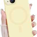 iPhone 15 Magnetic Case, Cute Soft Liquid Silicone Case for Women Girls Men Anti-Scratch Anti-Drop Shockproof Bumper Full Camera Lens Protection Case for iPhone 15, Yellow