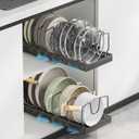 Pots and Pans Organizer Under Cabinet, Pull Out Pots and Pans Organizer, Under Cabinet Pot Lid Holder, Sliding type Pots and Pans Storage for Pot Lid, Bakeware, Dishes, 10 Adjustable Dividers