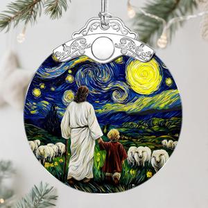 Jesus & Child Starry Night Stained Glass Ornament  Religious Christmas Ornament, Christian Christmas Decoration, Religious Gifts for Her or Him, Gifts for Christians, Friends or Loved Ones