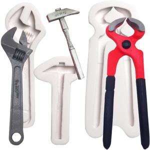 Hand Tools Chocolate Silicone Molds, 3 Packs Large Hammer Wrenches Pliers Construction Tools Baking Molds, 3D Fondant Molds for Cake Decoration Candy Sugar Craft Gum Paste Clay