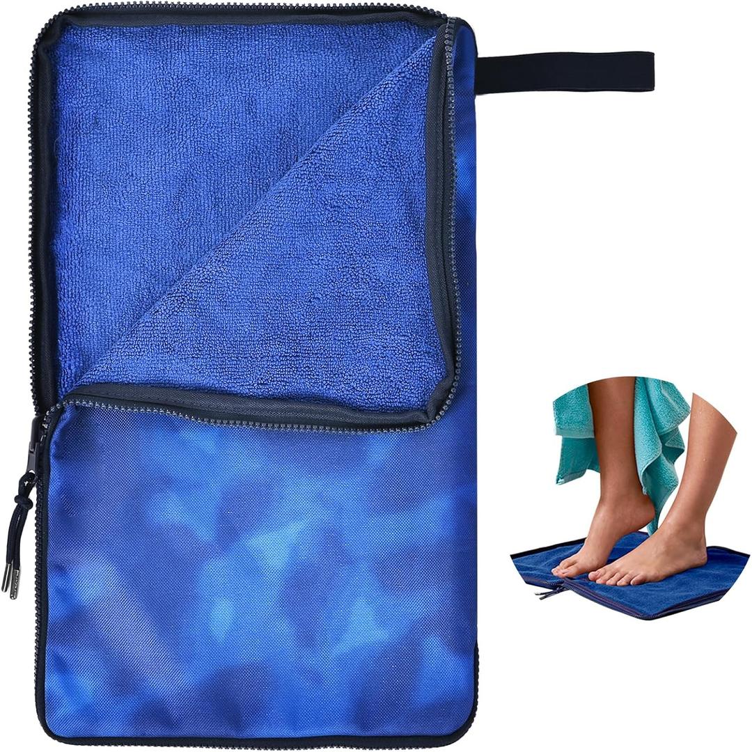 Wet Bag, Wet Dry Bag, Wet bag for swimsuit,Travel, Beach, Pool, Diapers, Dirty Yoga Gym Clothes, Waterproof Embedded Towel Wet Bag(Fleece)-Leakproof Wet Clothes Bag, Beach Travel Essentials (15.7*9.8inch, Blue)