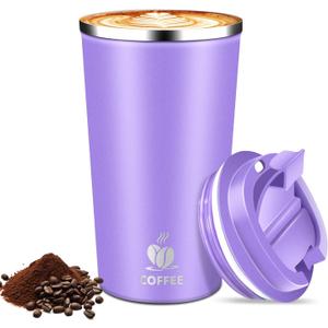 Hwawhin 17oz Insulated Travel Coffee Mug with Flip Lid  Leakproof Stainless Steel Insulated Coffee Tumblers, Reusable Coffee Cup for Hot & Cold Drinks, Perfect for Camping & On-the-Go (Purple)