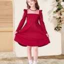 Girls Casual Dress Crew Neck Cute Girls Ruffle Long Sleeve A Line Mesh Party Dress for Kids Teens, Size 9-10 Years Red 