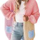 Pink Queen Women 2026 Fall Oversized Sweaters Cardigan Lantern Sleeve Chunky Knit Outwear Coats with Pockets