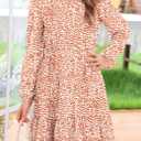 HOSIKA Girls Fall Floral Dress Long Sleeve V Neck Elastic Waist Pleated Holiday Party Midi Dresses for 6-12 Years