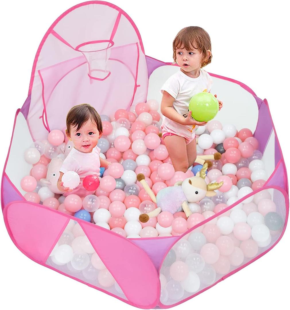 Eocolz Kids Ball Pit Large Pop Up Children's Ball Pits Tent for Toddlers Playhouse Baby Crawl Playpen with Basketball Hoop and Zipper Storage Bag, 4 Ft/120CM, Balls Not Included (Pink)