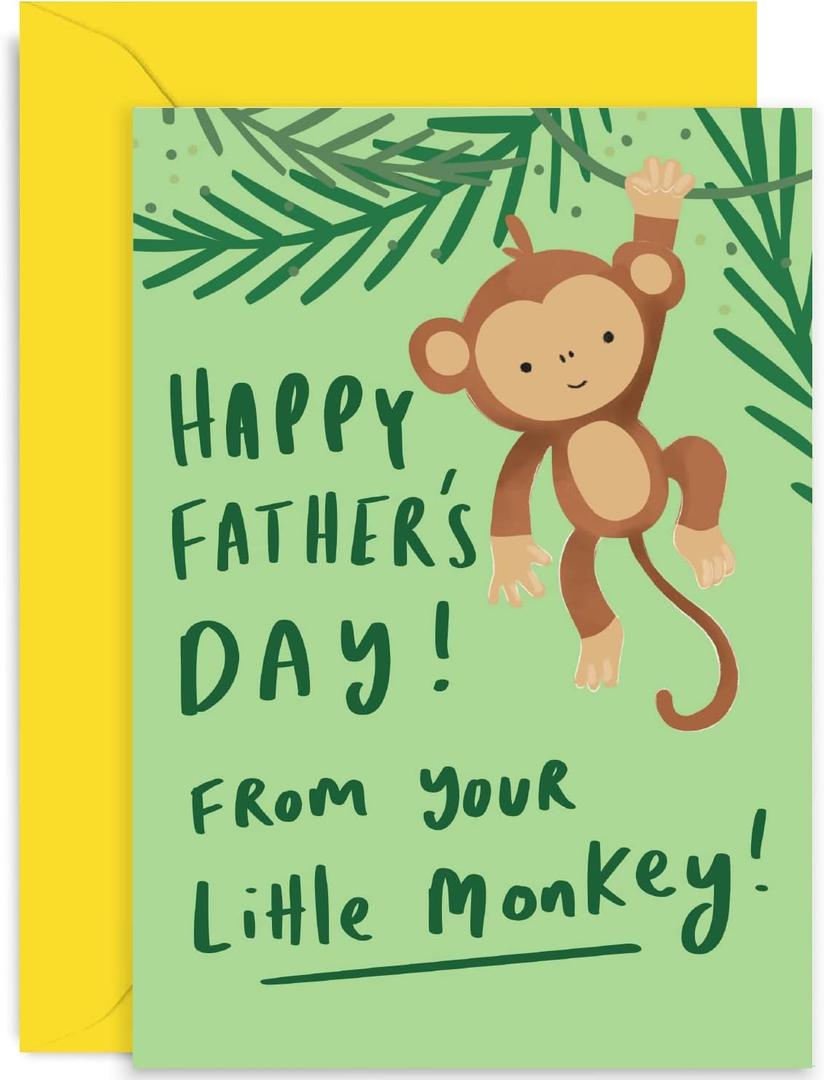 4 x Old English Co. Cute Father's Day Card from Young Children - From Your Little Monkey Card for Daddy from Son or Daughter - 1st Father's Day Card - New Dad Card | Blank Inside with Envelope