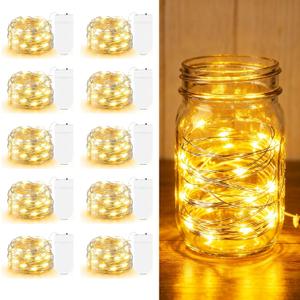 10 Pack Fairy Lights Battery Operated - 7ft 20 LED Twinkle Lights Copper Wire Mini String Lights Firefly Lights for Mason Jars DIY Crafts Christmas Wedding Party Centerpiece Table Decor, Warm White