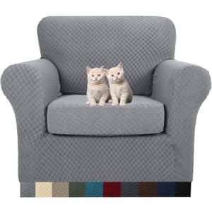 MAXIJIN 2 Piece Jacquard Chair Covers with Arms Super Stretch Non Slip Chair Slipcover for Living Room Dogs Pet Friendly Elastic Sofa Couch Protector Armchair Cover (Chair, Light Gray)