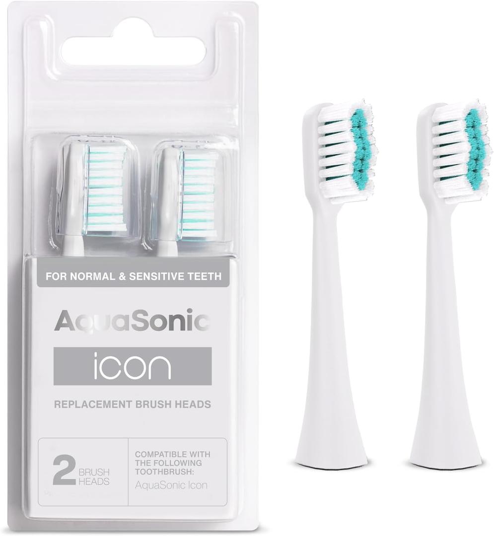 AquaSonic Genuine Icon Replacement Brush Heads | Compatible with AquaSonic Icon Toothbrush | 2 Brush Heads | for Normal & Sensitive Teeth (Pearl)
