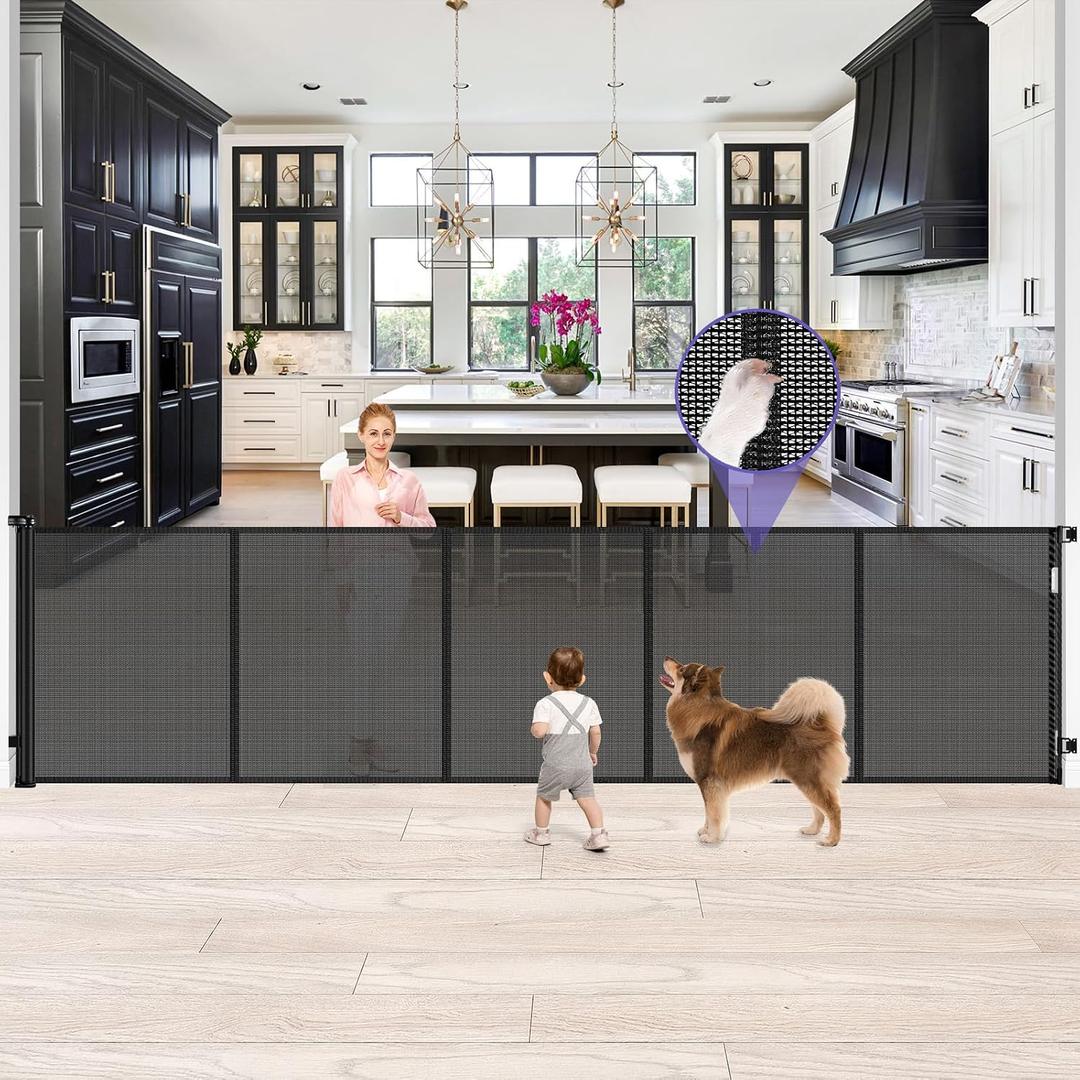 42 Inch Extra Tall Baby Gate 120 Inch Extra Wide Retractable Baby Gates for Large Openings, Upgraded Retractable Gate Keeps Pets from Getting Under Tall Pet Gate, Indoor/Outdoor Long Dog Gate