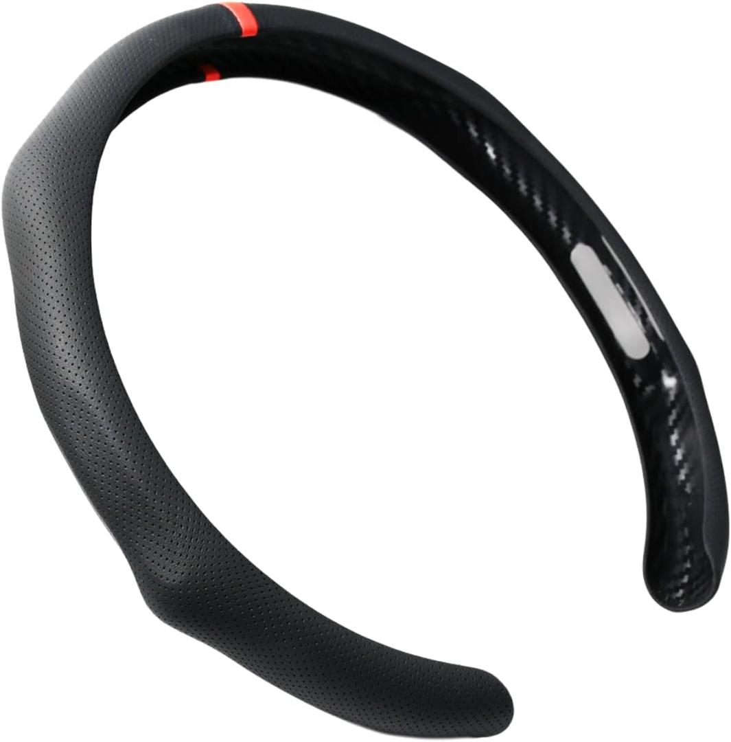 Quick Install Sporty Perforated Nappa Leather Steering Wheel Cover with Red Circular Stripe Trim Universal fit Any 14 to 15 inches Car Pickup SUV 14.5 to 15 inches SW