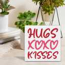 Romantic Gifts for Women Men Desk Decor Funny Hugs and Kisses Wood Sign for Home Living Room Bedroom Desk Shelf Table Decor 5 X 5 Inches Pack Of 6