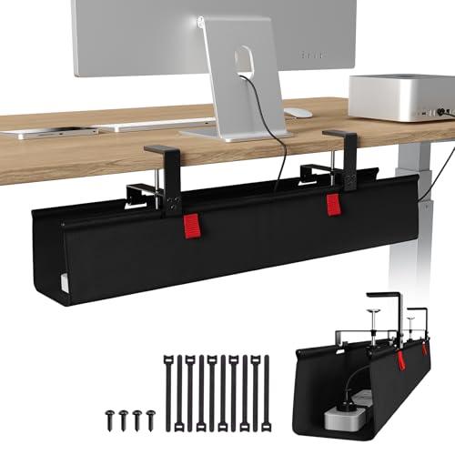 KEEGH No Drill Under Desk Cable Management Tray - 28" Cord Management Under Desk - Clamp/Screw Mount - Support Upto 70lbs - Fabric Wire Management - Gaming/PC Cable Tray Cord Hiders for Office/Home
