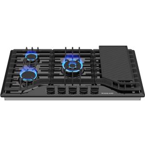 GASLAND Gas Cooktop 36 Inch with Griddle, PRO GH3365EF 5 Burner Propane Stovetop with Reversible Cast Iron Grill/Griddle, Gas Countertop Plug-in, NG/LPG Convertible Cooktops, Black