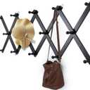 Wall Rack with 14 Hooks, Wooden Wall Expandable Coat Rack for Coat, Hats, Baseball Caps, Coffee Mug, Jewelry(Black)