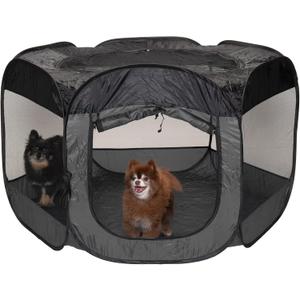 Furhaven Portable Dog Playpen Cat Tent, Pet playground/kennel foldable indoor outdoor zippered puppy crate - Gray, Extra Large
