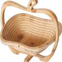 Foldable Bamboo Dried Fruit Basket Apple Shaped Collapsible Bread Nuts Baskets Candy Gifts Fruit Bowl Holder Wooden Snack Box for Kitchen Table